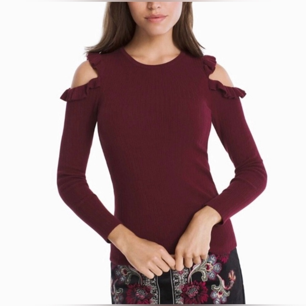 White House Black Market Off-Shoulder Burgundy Sweater